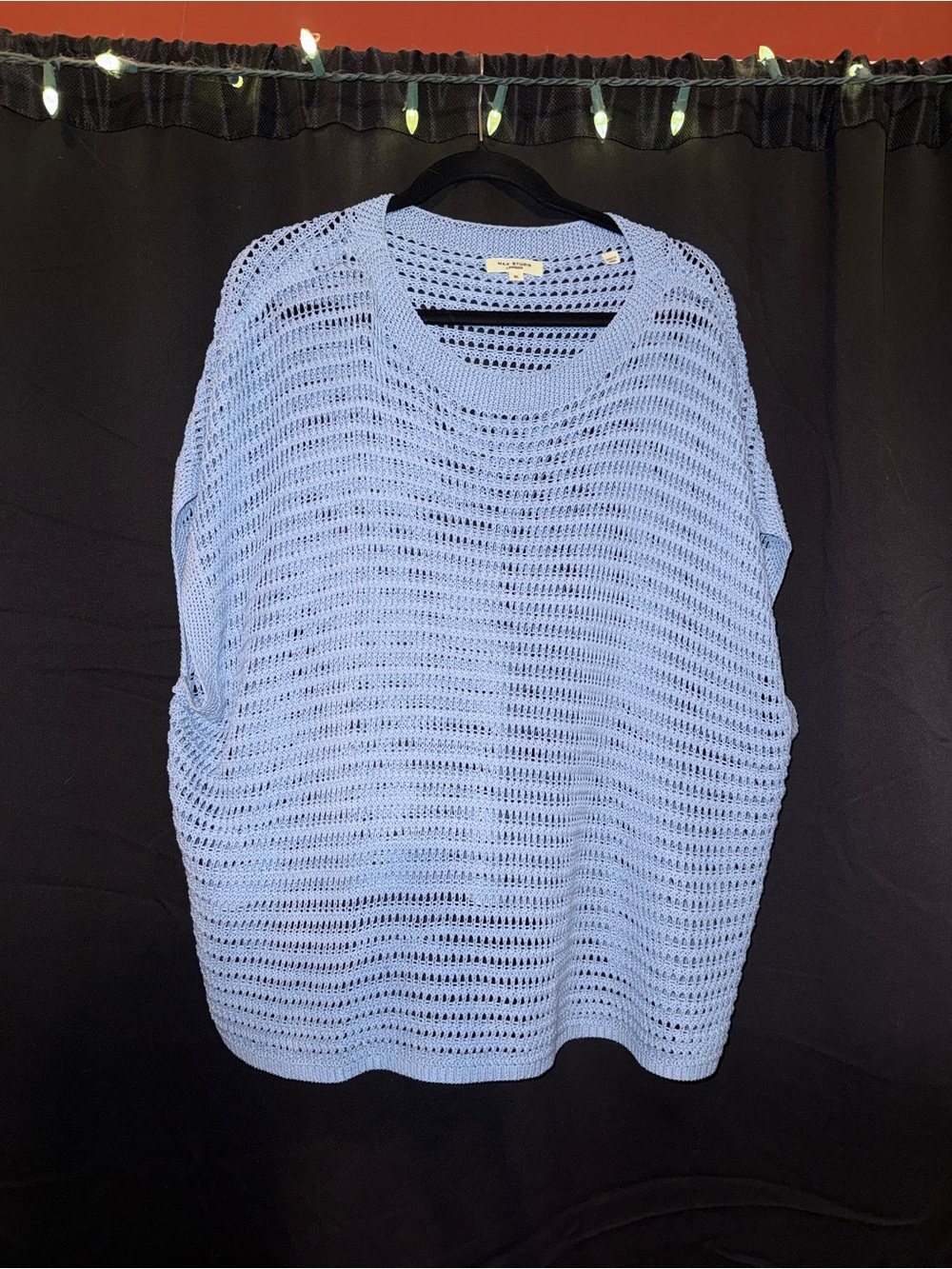 Max Studio Light Blue Open-Knit Sleeveless Sweater